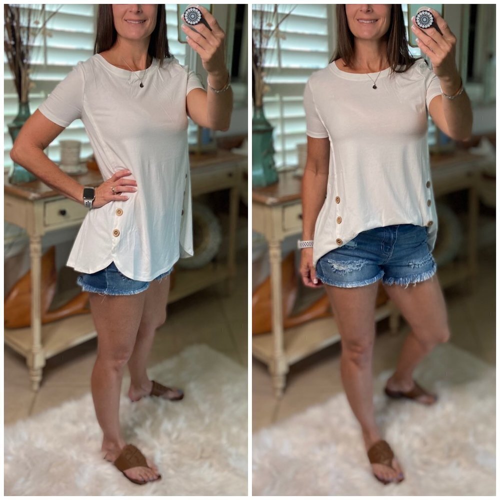 Round Neck Tunic Sleeveless Button Tank Ivory